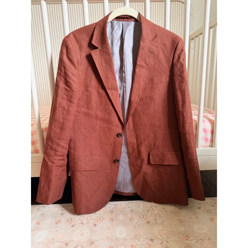 Charles Tyrwhitt Mens Slim Fit 100% Linen Blazer Terracotta Rust 36R Jacket